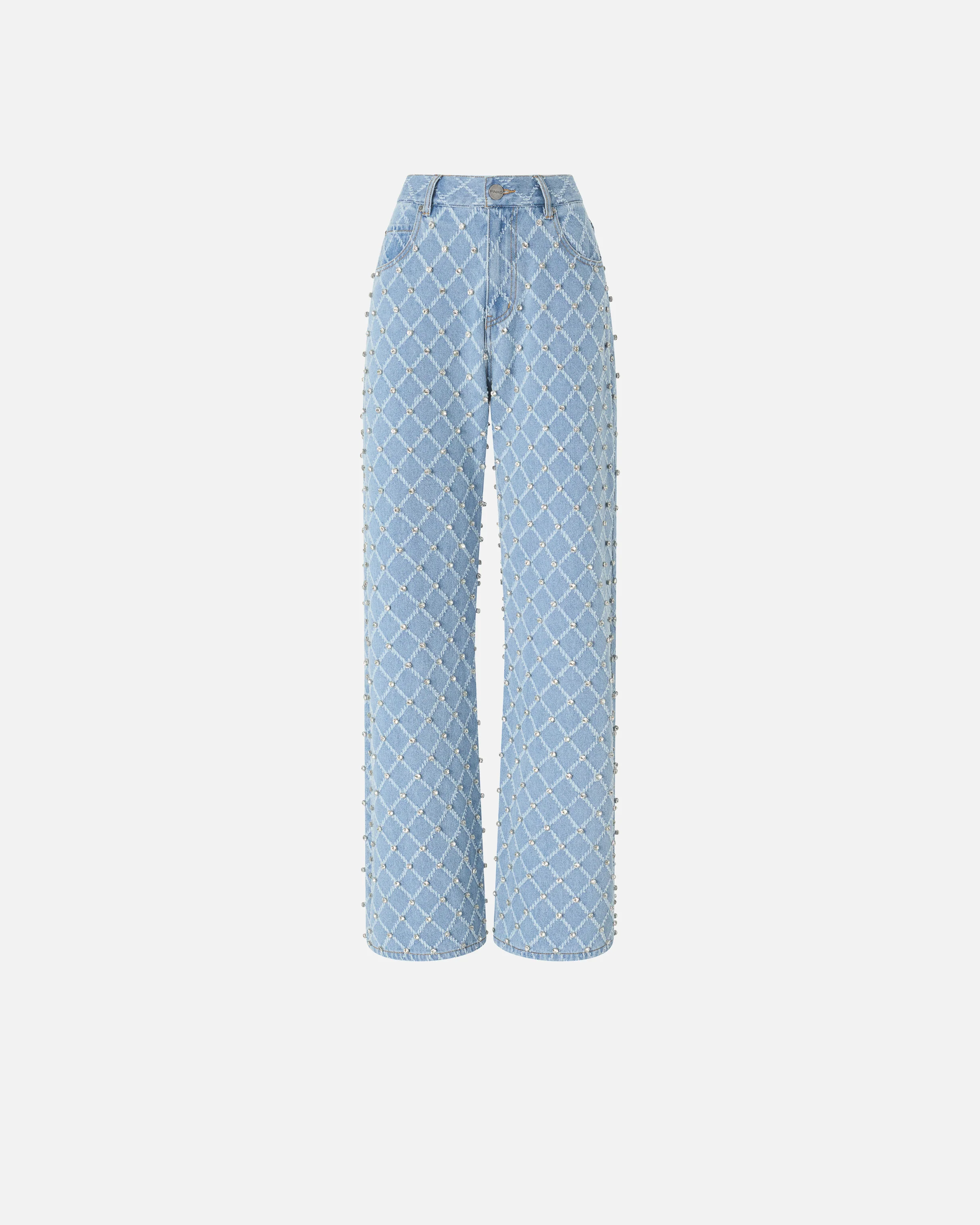 Jeans wide leg con disegno rombi e strass - Image 5